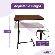 ProHeal Medical Overbed Table, Adjustable Height 27-40 in, Spill-Proof Laminate Top, Powder-Coated Steel Frame, 2 in Swivel Wheels, Reinforced H-Base, Gray