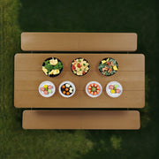 Living & More MSF5362500861DB 3-Piece Picnic Table Set, 6 Foot Polyethylene Folding Table with 2 Folding Benches, Weather Resistant, Dark Brown Wood Finish with Black Metal Legs