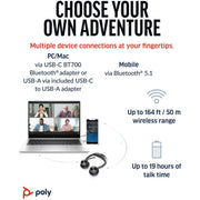 Poly Voyager Focus 2 Wireless Bluetooth Headset with Active Noise Cancelling, USB Type-C, Over-the-Head, Black, 9T9J6AA#AC3