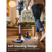 Cocbny H28 Cordless Stick Vacuum Cleaner, 500W Brushless Motor, Self-Standing, Wall Charging, 55 Min Runtime, HEPA Filtration, Purple
