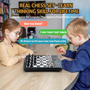 LEVEROAM Talking Chess Academy Electronic Chess Set with Voice Teaching System, Magnetic Pieces, High ELO 2000 AI Engine, Portable Board, LM183