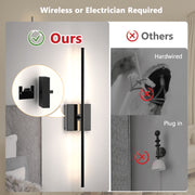 HOYOFOL Battery Operated Wall Sconces, Remote Control, 8000mAh LED Rechargeable Wall Lamp, Black Finish, Pack of 2, WL001BL-01