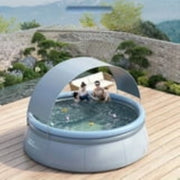 JXXRZ 8 Ft Round Inflatable Pool, 1200 Gal Capacity, UV Resistant, Foldable Design, Quick Drain, Gray - Effortless Setup