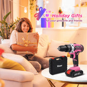 VQJTCVLY 21V Cordless Power Drill Set, Brushless Motor, 3/8 in Keyless Chuck, 25+1 Position Clutch, Pink