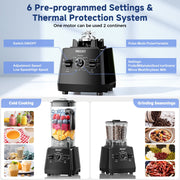 PRASKY 2-in-1 Professional Countertop Blender, 1000W Motor, 96oz BPA-Free Jar, 7 Speeds with Pulse, Stainless Steel Blades, Black, BK688-3L