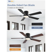 Zardon 52 Modern Ceiling Fan with Light, Remote Control, Flush Mount, Low Profile, Ultra-Quiet DC Motor, 6 Speeds, Indoor Y24FSD0005