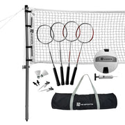 MD Sports Pro Volleyball and Badminton Set with Adjustable Steel Poles, 32 ft Nylon Net, 4 Aluminum Alloy Badminton Rackets, Synthetic Leather Volleyball, Includes Pump and Duffle Bag
