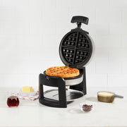 Cuisinart Round Flip Belgian Waffle Maker, 1-Inch Thick Waffles, 5-Setting Browning Control, PFAS-Free Ceramic Nonstick Plates, Black/Silver, 1000W