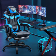 Seenda Gaming Chair with Footrest and Lumbar Support with Swivel Seat and Headrest, Blue - Ergonomic Design