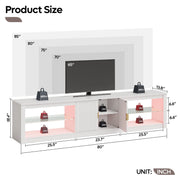 Bestier 80 Inch TV Stand, White High Gloss, RGB LED Lights, Storage Cabinet, Modern Fluted Console