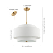 Safavieh Cambrie 3-Light Modern Brass Gold Iron Chandelier with Off-White Fabric Shades, Adjustable Height 26.5-56.5 in, CHA4021A