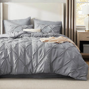 U by Bedsure Queen Comforter Set, 7-Piece Grey Pintuck Bedding Set, All-Season Microfiber Comforter with Flat Sheet, Fitted Sheet, Pillowcases, and Shams