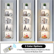 Bloddream Global Inc 5-Tier LED Wall Shelf, Vertical Floating Storage Tower with Remote-Controlled Lighting, White, 47.2 in