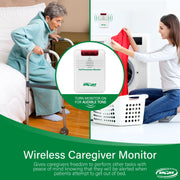 Smart Caregiver Cordless Bed Exit Monitoring System Alarm with Wireless 10in x 30in Weight-Sensing Bed Pad, 300ft Range, Adjustable Volume, White RP-433BR1-SYS