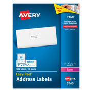 Avery Easy Peel Laser Address Labels, 1 x 2 5/8, White, 3000/Box