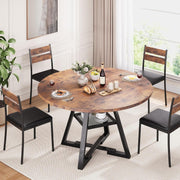 Cocosity 47 Inch Round Wood Kitchen Table with Storage Shelf, Carbon Steel Frame, Espresso Brown