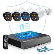 OHWOAI 4K PoE Wired Outdoor Security Camera System, 4 Cameras, 8CH NVR with 1TB HDD, Color Night Vision, 130 Wide-Angle, IP66 Weatherproof, CSOH-04SP8MP04-4ch+1TB-BW