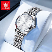 OLEVS Luxury Womens Wristwatch, Diamond Accents, Two-Tone Gold Plated Stainless Steel, Quartz Movement, Date Display, Luminous Hands, Waterproof 100 ft, 9931