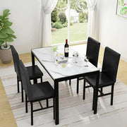 Segmart B1453 5 Piece Dining Room Table Set w/Faux Marble Table PU Leather Padded Chairs, White & Black