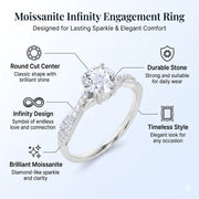 JeenMata RHJGJ708MSWRGmns 2 Carat Infinity Round Cut Moissanite Engagement Ring, 18K White Gold Plating, Solitaire, Size 7