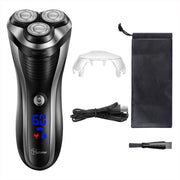 Hatteker Cordless Electric Rotary Shaver for Men, 3D Floating Heads, Pop-Up Beard Trimmer, IPX7 Waterproof, LED Display, USB Rechargeable, RSCX-7568D