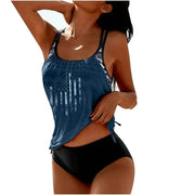Tungbrin Women's Tankini Swimsuits 2 Piece Trendy Printed T-Back Swim Tops Side Drawstring Bathing Suits with Bikini