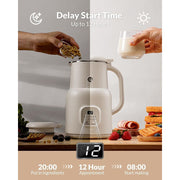 TWOMEOW DJJB608K 6 in 1 Nut Milk Maker Blender, 20oz Capacity, 304 Stainless Steel Interior, Self-Cleaning, Keep Warm Function, Cream Countertop Blender