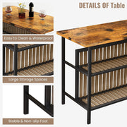 Mooseng 3-Piece Kitchen Island Set with Storage, Wooden Bar Table and 2 Walnut Stools, Industrial Modern Counter Height Dining Set