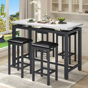Segmart B946 Counter Height Table Set of 5, Breakfast Bar Table and Stool Set,White,Faux Marble Top