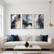 TOARTi Blue Abstract Framed Canvas Wall Art Set, Blue and Gold Modern Aesthetic, 16x24 in