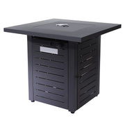 Mainstays 28 Square Propane Fire Pit Table, 50000 BTU, Black Steel, Lava Rocks, Metal Lid, Protective Cover