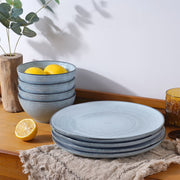 Famiware 0-TE0348 Stoneware Dinnerware Set 12 Piece Plates and Bowls for 4 Pearl Blue
