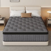 HIKOS 12 Inch Queen Hybrid Mattress, Cooling Gel Memory Foam, Individually Wrapped Pocket Coils, Medium Firm, Euro Top, Gray