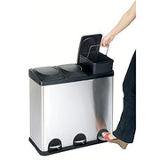 Step N Sort 900603 16-Gal. 3-Compartment Stainless Steel Trash and Recycling Bin, Black