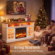 CHITOOMA Fireplace TV Stand with 23-Inch Electric Fireplace, 5100 BTU Heat, Adjustable Multi-Color LED Lighting, Farmhouse Style, White and Brown, Fits Up to 75 Inch TVs