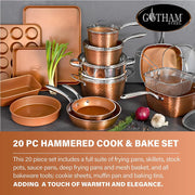 Gotham Steel 7424 20 Pcs Kitchen Ceramic Cookware Set