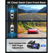 ALDF Dash Cam Front Rear 4K Ultra HD, 1080P Full HD, Built-in WiFi, 3.94 in IPS Screen, 32GB SD Card, G-Sensor, WDR, 24Hr Parking Mode, Loop Recording