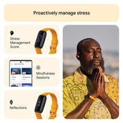 Fitbit Inspire 3 Fitness Tracker, Morning Glow Black, Silicone Band, 24/7 Heart Rate, Sleep Tracking, Stress Management, Water-Resistant, FB424BKYW