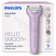 Philips Epilator Series 9000, Cordless Wet and Dry Electric Epilator with ProGuide 360 Visibility, 32 Ceramic Tweezers, 9 Accessories, Purple, BRE728/00