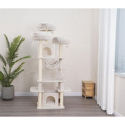 Vibrant Life 8-Level Cat Tree Sanctuary with Condos, Hammock, Perches, 6' High Beige