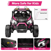Wisairt 24V 4WD Ride On Car, 2 Seater Electric Power UTV for Kids, Remote Control, LED Lights, Music, Wireless Audio, 3 Speeds, Pink
