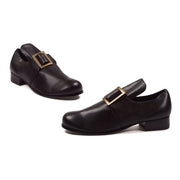 Ellie Shoes Samuel Colonial Monk Strap Slip-On Boots Men, Black Matte, Square Toe, 0.5 in Heel, Gold Buckle Closure, Medium