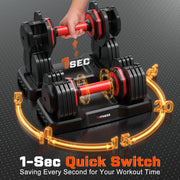 GIKPAL SP0357_01_7 50lb (25lb x 2) 5 in 1 Adjustable Dumbbells, Black + Red (Round Shape)