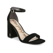 Sam Edelman Daniella Women's Dress Sandals, Black Suede Leather, Square Toe, 3.5-Inch Block Heel, Ankle Strap Buckle, G2191L9
