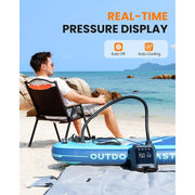 OutdoorMaster Vortex Pro Rechargeable Paddle Board Pump, Portable Electric SUP Pump with 57.72Wh Battery, 20 PSI Max Pressure, 8 Nozzles, Auto Shut-Off, Cooling System, 12V/15.8V DC Input