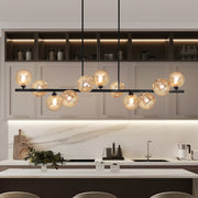 Lzawvm Linear Chandelier, 11-Light Pendant with Amber Swirled Glass Globes, Black Metal Finish, Adjustable Height, 51 Inch, 48719