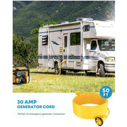 Kohree HY1643-WK 30 Amp RV Power Extension Cord, Heavy-Duty 50FT 10/3 AWG STW Wire, LED Power Indicator, Watertight Twist Lock Plugs, Ergonomic Grip Handle, 90 Degree Heads, Includes 15A to 30A Adapter, 125V 3750W