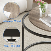 Huhote HM3057-UK Round Coffee Tables, Set of 2 End Table, 23.6/15.7 IN (Black Frame, Oak Top)