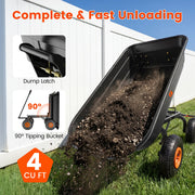 Firstness Garden Dump Cart, 600 lb Capacity, 4 Cu.ft Polypropylene Bin, Heavy-Duty Steel Frame, 10-Inch Pneumatic Tires, Black
