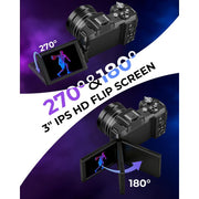 MARVUE DSLR Camera, 80MP Sensor, 5K UHD Video, Wi-Fi, 3-Inch Flip Screen, Autofocus, Built-In Fill Light, Black, DC058-NBUS01